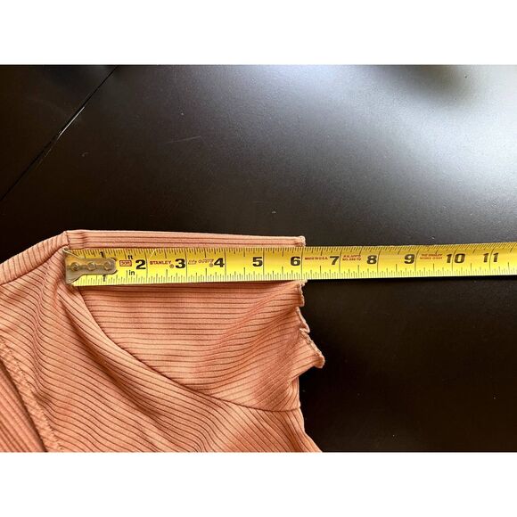 BP Tie Front Lettuce Edge Mini Dress, Tan Color Women Size M, Rib Knit Dress - Picture 8 of 13